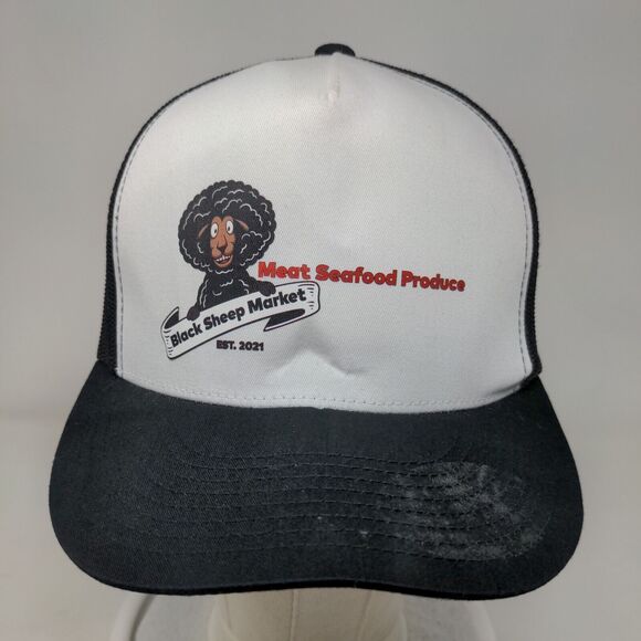 Black Sheep Market Est. 2021 Meat Seafood Produce Snapback Trucker Hat Mesh Back - Picture 2 of 8
